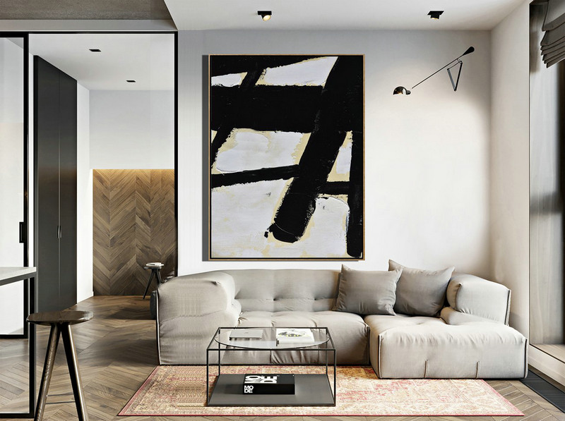 Extra Large Canvas Art,Minimalist Painting On Canvas, Palette Knife Vertical Minimal Art - Modern Wall Decor